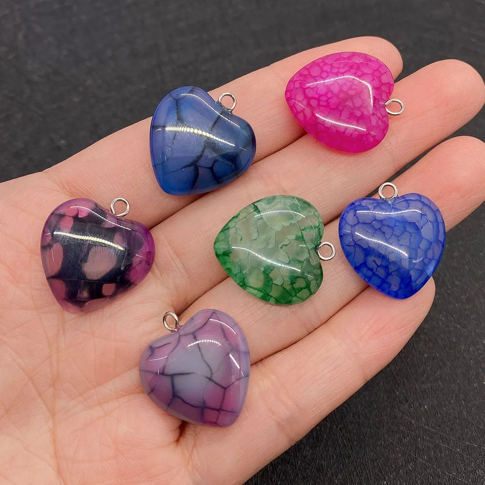 

3 Pack Natural Stone Fashion Dragon Onyx Heart 20mm Pendant Reiki Necklace Earrings DIY Charm Jewelry Accessories Gifts