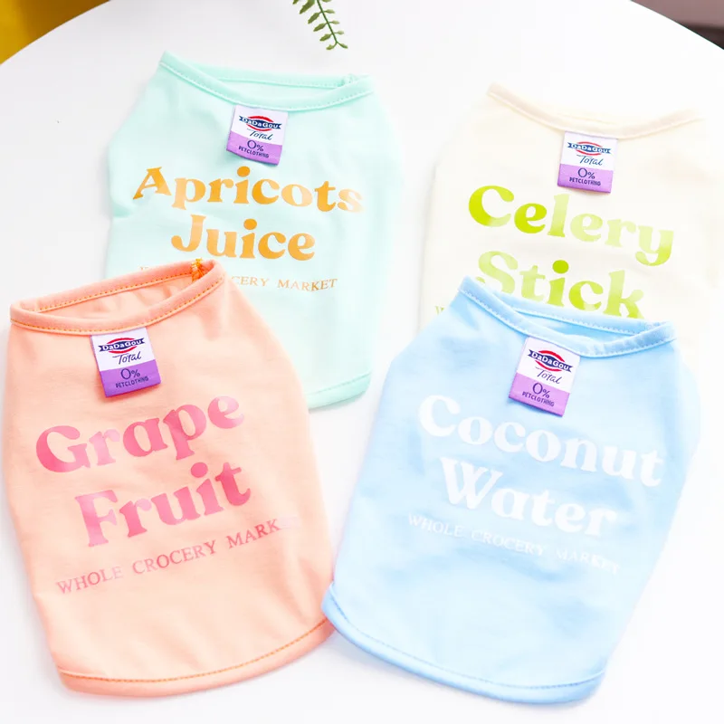 

Letter Vest Pet Clothing Dogs Kawaii Dog Clothes Printing Thin Costume Spring Summer Cool Green Cute Bichon Girl Accessories