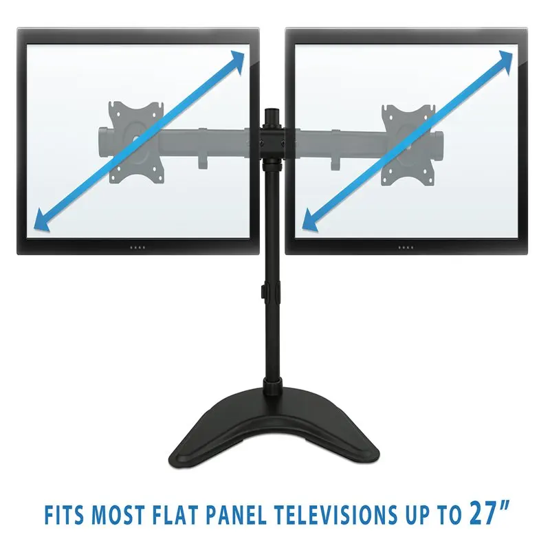 Free Standing Dual Monitor Stand | Fits Two 19-27 Inch Computer Screens | Vesa Compatible 75 100