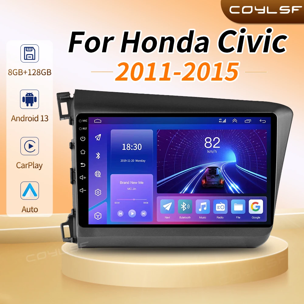 Автомагнитола на Android 13 CarPlay мультимедийный проигрыватель для Honda Civic 2012 2013 2014 2015
