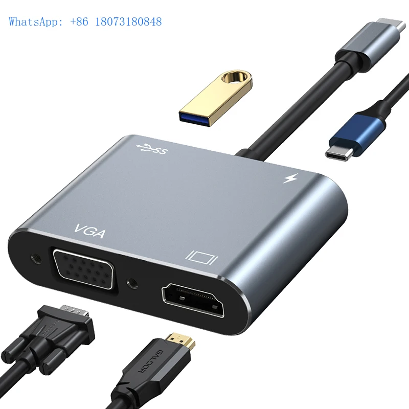 Видеовыход CYKE 4K 4 в 1 USB C к VGA HD-MI Платная док-станция Type-c Тип 4-портовый