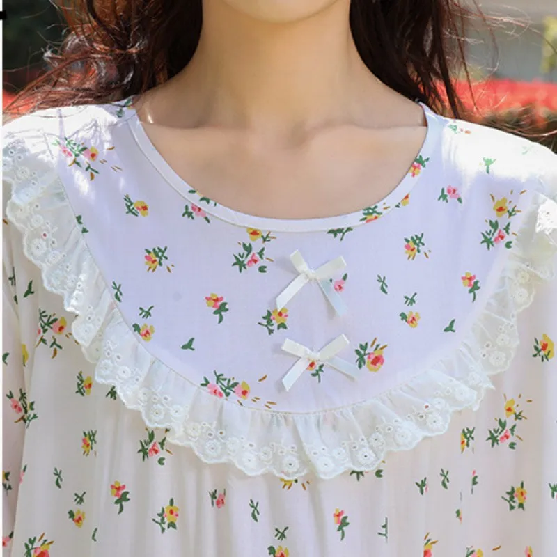 2023 Japanese Lace Short Sleeve Girl's Summer Sweets Costume New In Lady Nightgown Long Length Print One-Piece Skirt Nightdress