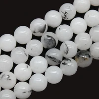 natural black quartz rutilated chalcedony stone round spacer beads for jewelry making 6 10 mm diy bracelets accessories 15