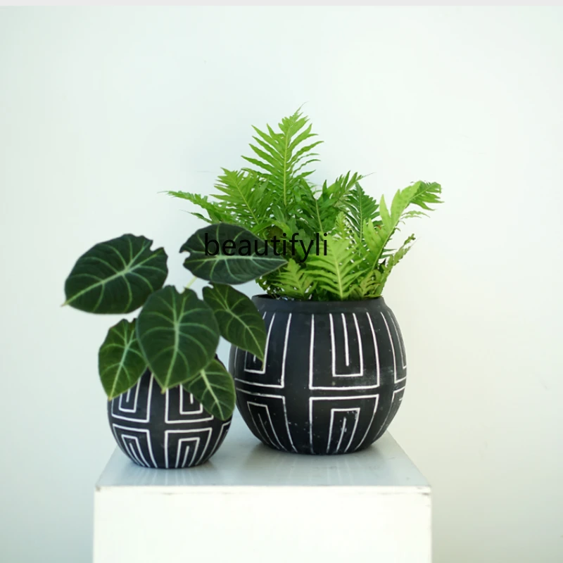 

Простой Круглый Античный Черный цементный цветочный горшок yj в скандинавском стиле, большая французская декоративная раковина