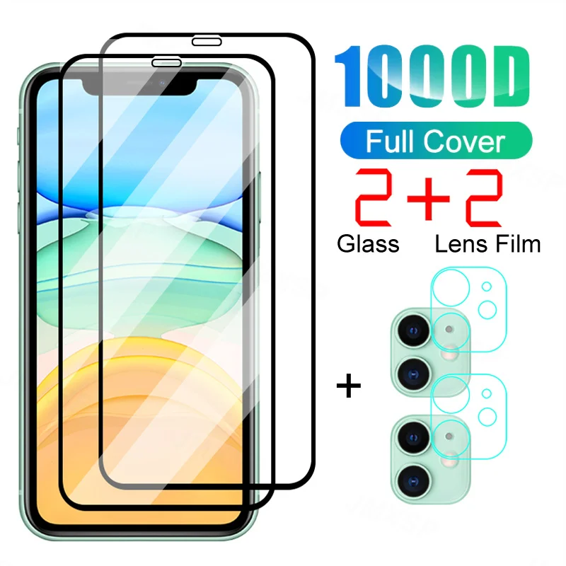 

4 in 1 Protective Glass For iPhone 13 12 11 Pro Max Tempered Glass For iPhone 12 13 mini XS Max XR X Lens Film Screen Protector