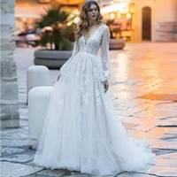 charming boho wedding dresses v neck appliques full sleeves floor length buttons bridal gowns custom made 2022 vestidos de noiva
