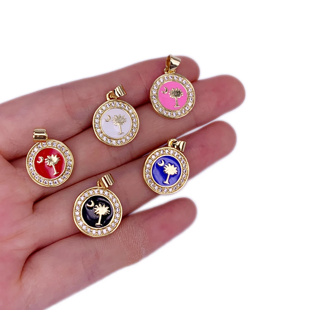 

Fashion Colorful Coin Shape Moon Tree Necklace Pendant Vintage Copper Microinset Zircon Charm Jewelry Women Accessories