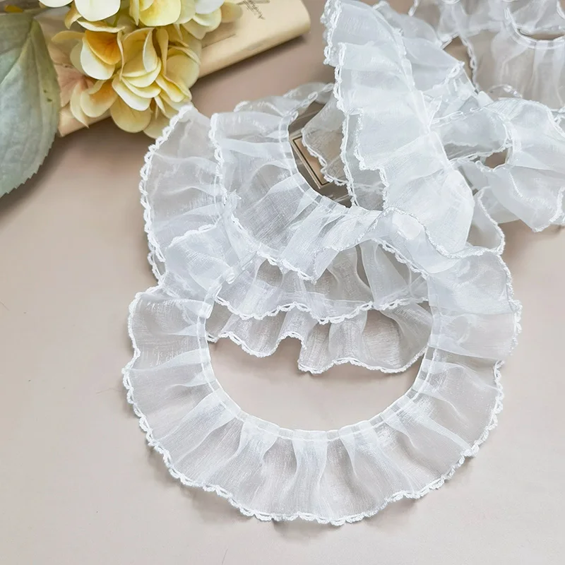 Плиссированная органза по низкой цене кружевная юбка с оборками для одежды