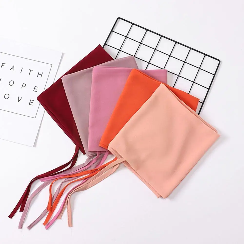 

Long Muslim Shawl Fashion Plain Bubble Chiffon Hijab Scarf With Rope Plain Color Soft Turban Tie Wraps For Women S K7l8