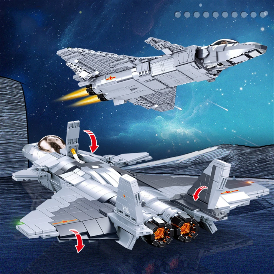 

Sluban Armed Aircraft Building Sets For Boys 926pcs Air Force J-20 Stealth Fighter Building Blocks With Soliders MOC Bricks Toys