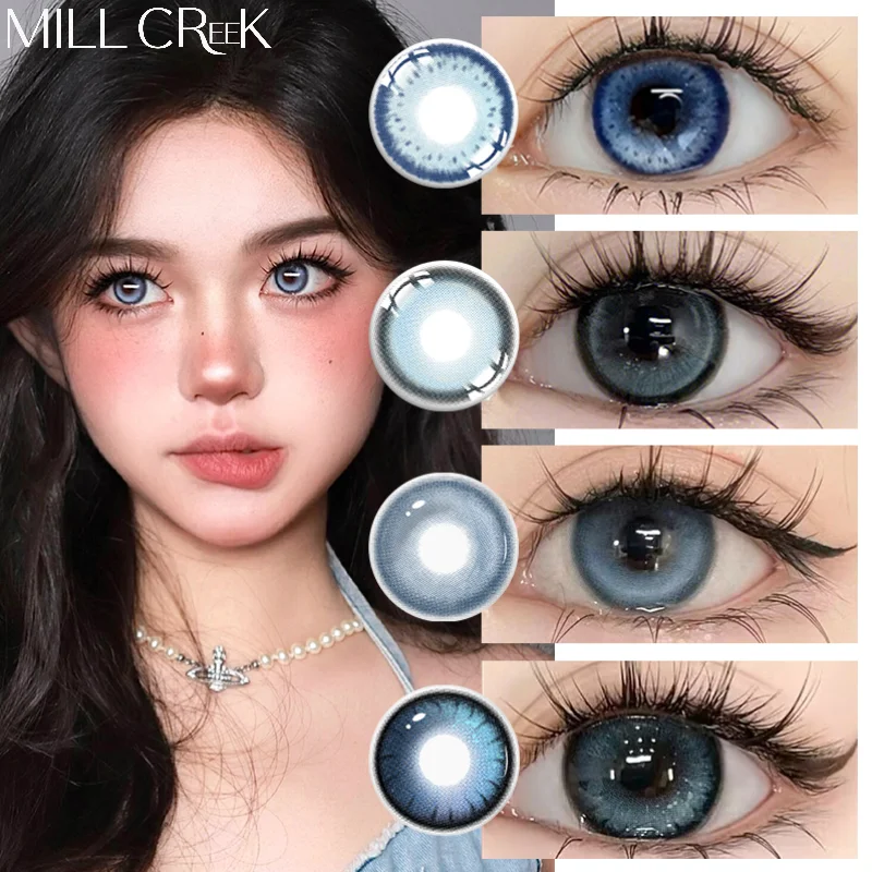 Линзы контактные MILL CREEK, 2 шт., голубые линзы для близорукости ...