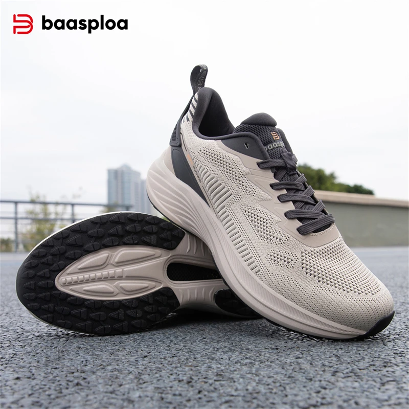 Baasploa Men Running Shoes New Spring Breathable Lightweight Sport for Comfort Solid Casual Sneakers Lace-Up Outdoor