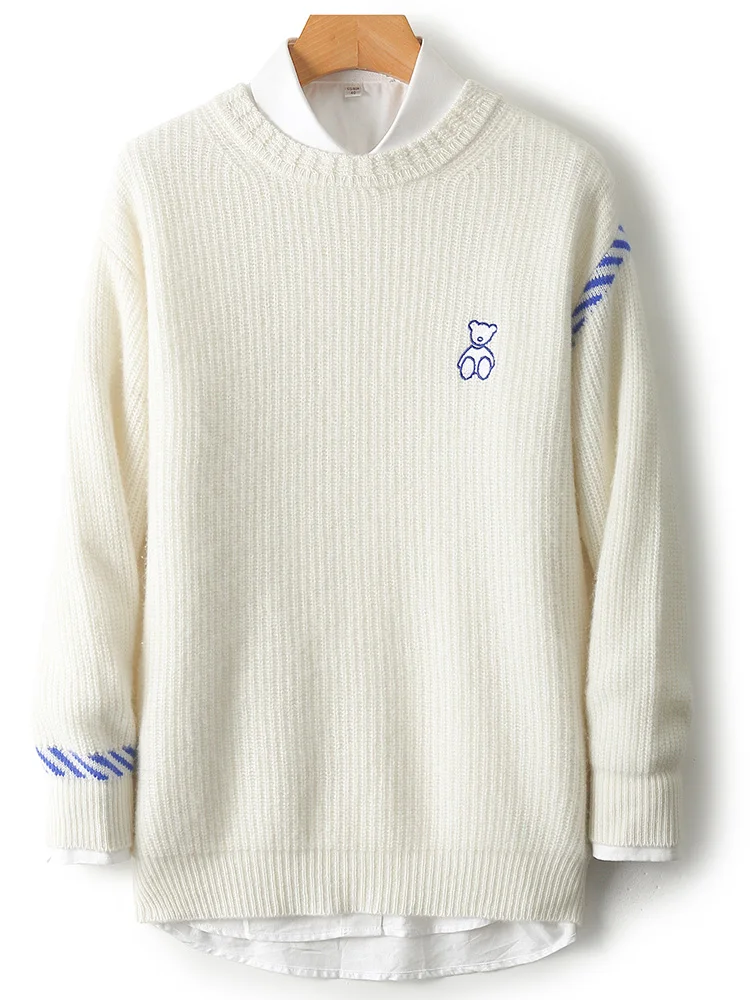 Мужской свитер с круглым вырезом из 100% мериносовой шерсти зимний толстый теплый