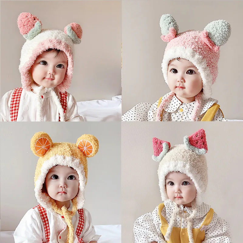 

Warm Plush Hat Cute Fruit Ear Baby Hat Winter Soft Baby Boy Girl Caps Ear Protection Kids Children Beanies Cap Bonnet Gorras