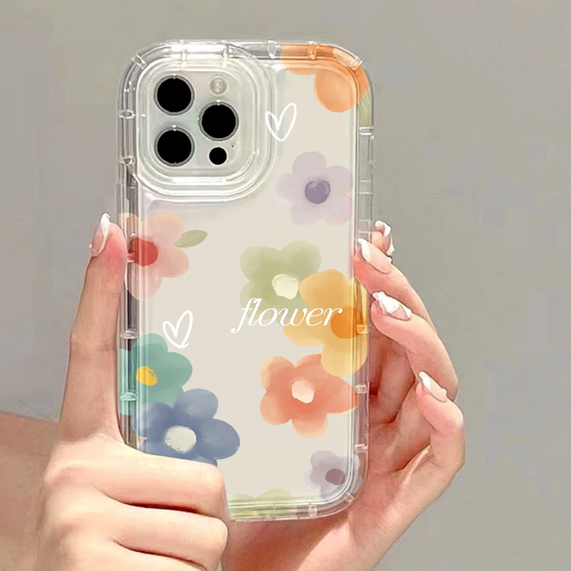 Clear Flower Phone Cases For iPhone 11 12 13 14 Pro Max Case iPhone XR X Xs 6 6s 7 8 Plus SE 2022 2020 Airbags Square Soft Cover