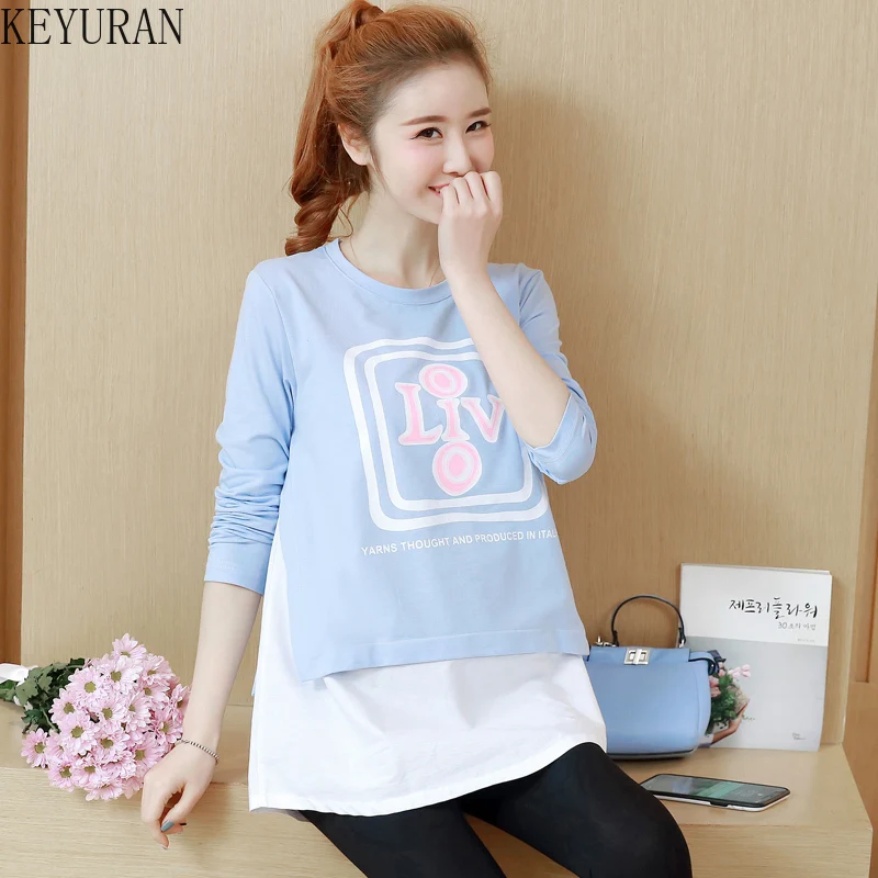 

2022 Spring Maternity T Shirts Lovely Print Patchwork Long Sleeve Cotton Pregnancy T-Shirt Tops Clothes for Pregnant Women Fall