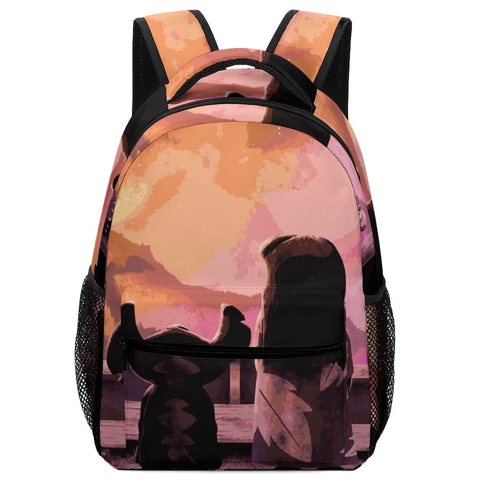 Cartoon Fun Lilo And  - Sunset Artwork School Backpack Trolley for Student Kids Men School Bags Backpack For School