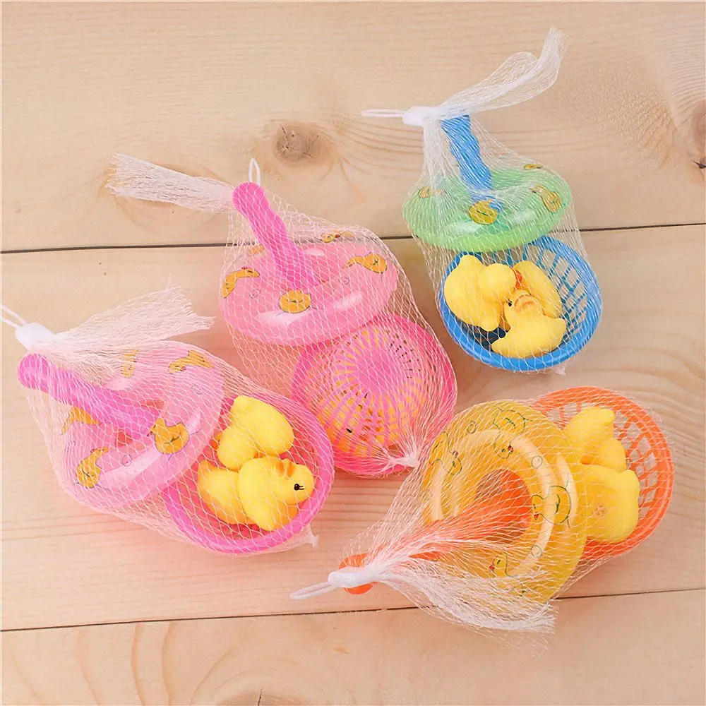 5Pcs/set Animals Swimming Bath Toys Soft Floating Rubber Duck FishNet Swimming Rings Bathing Water Toy for Baby Bath Bathtub