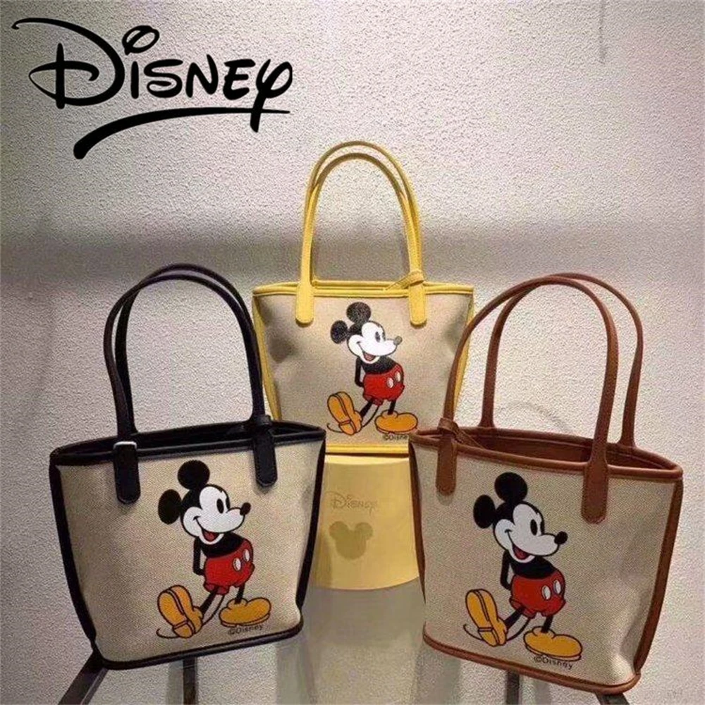 

Холщовая Сумка из трех частей Disney с Микки, Женская Портативная сумка с мультяшным рисунком, сумка через плечо