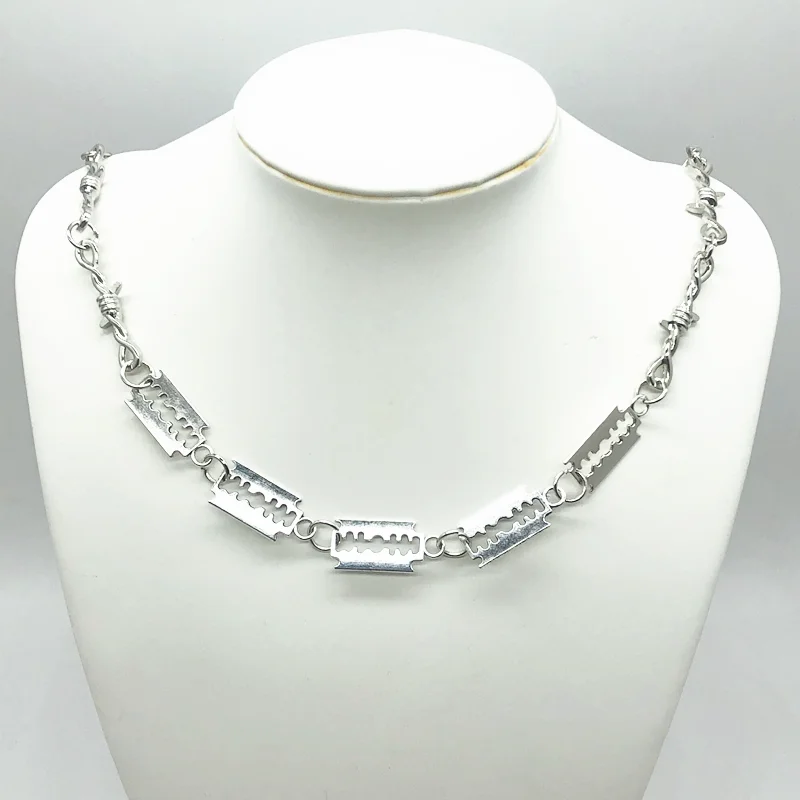 

Double-Small Blade Brambles Iron Unisex Choker Necklace Women Hip-hop Gothic Punk Barbed Wire Little Thorns Chain Choker Gifts