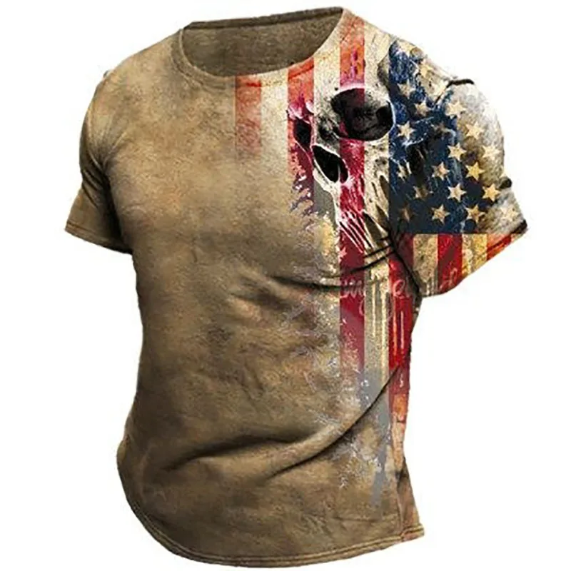 Купи Summer Hot American Retro 66 Road Print Men's T-Shirt American Flag 3D Embossed T-Shirt Plus Size Short Sleeve Street T-Shirt за 157 рублей в магазине AliExpress