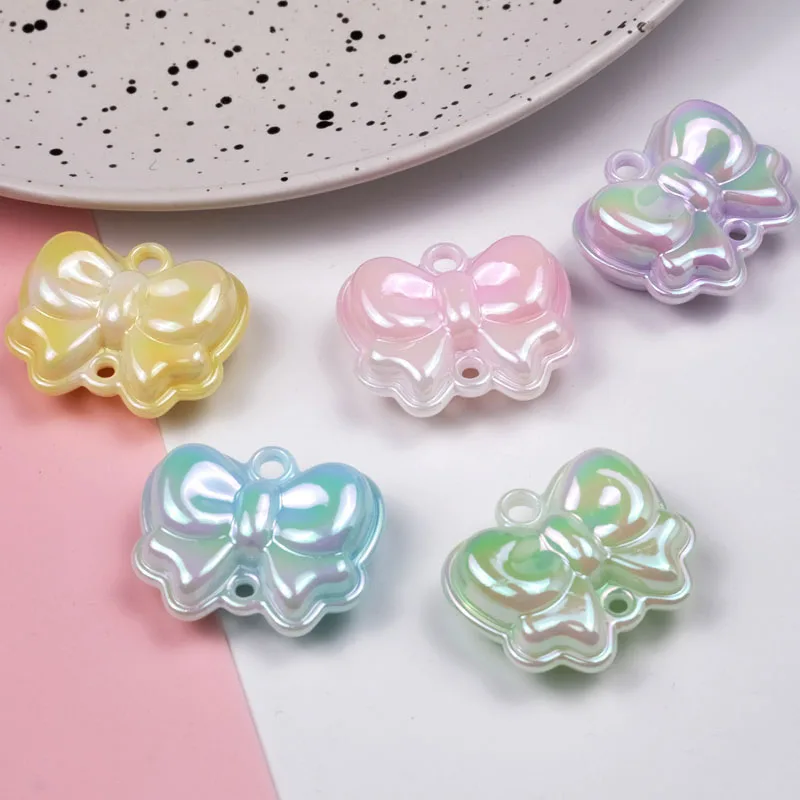 

DIY Jewelry Findings Spring Pastel AB Colors Ribbon Knot Bow Shape Ornament Necklace Bracelet Connector Charms 29*34mm 50pcs
