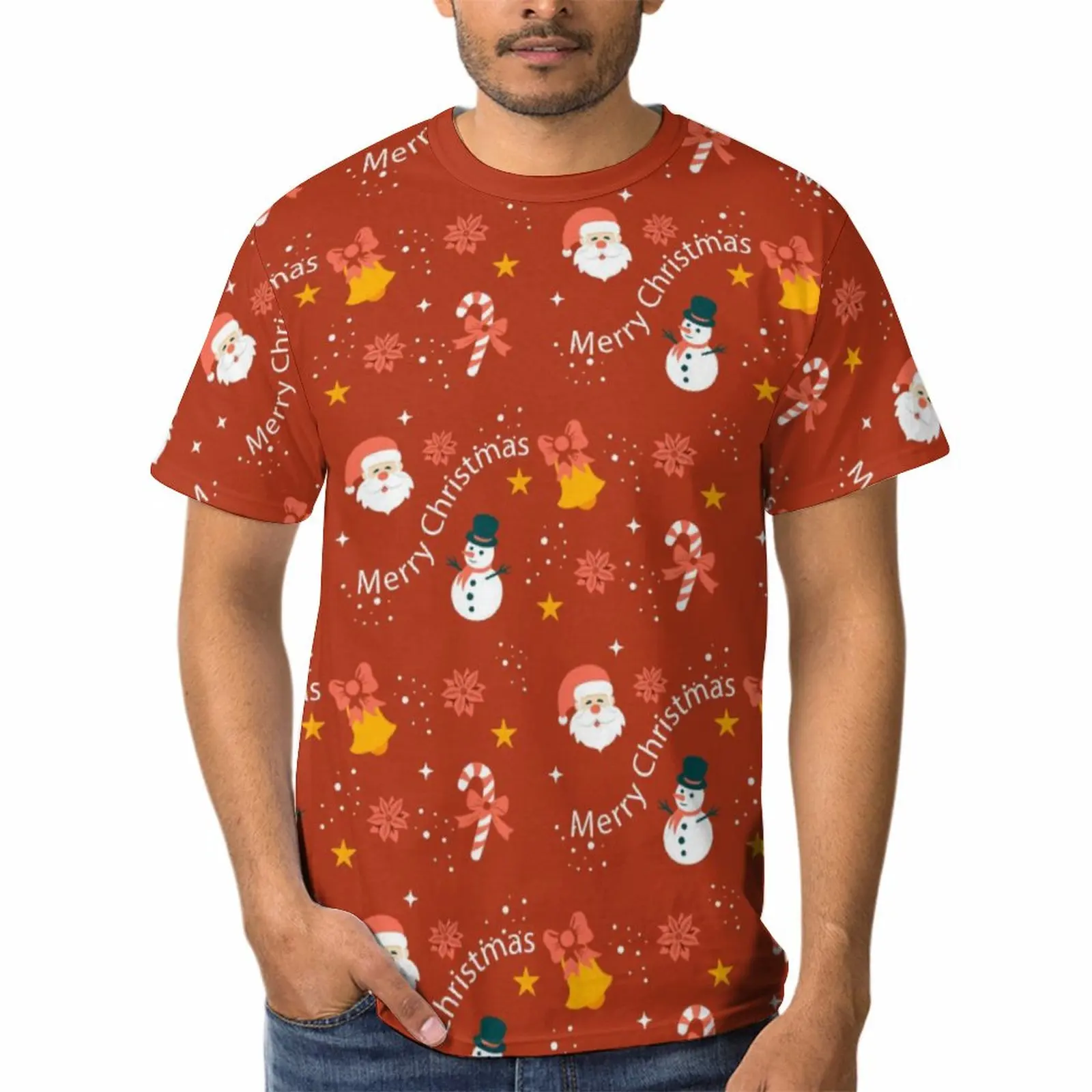 

Рубашка с коротким рукавом для мужчин и женщин, уличная одежда с 3D-принтом Санта Клауса, дерева, круглым вырезом и графическим принтом, Счаст...