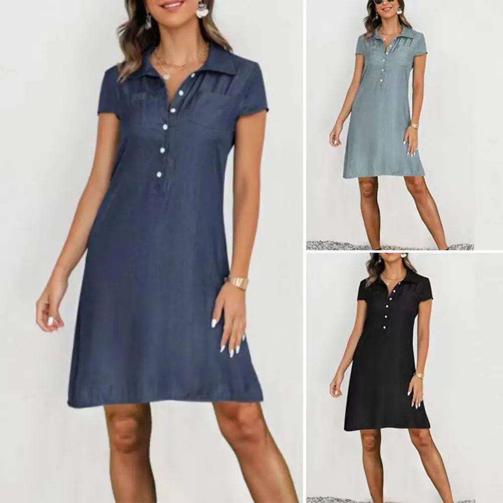 

Женское летнее платье-рубашка с коротким рукавом и V-образным вырезом