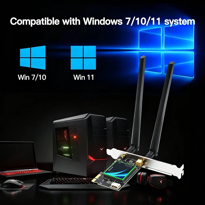Фото KEBIDUMEI AC1200 PCIe WiFi-карта, Bluetooth 4.1, настольный сетевой адаптер, 1200 Мбит/с, двухдиапазонный, 5 ГГц, 867 Мбит/с, беспроводная карта для Win11/10 №5