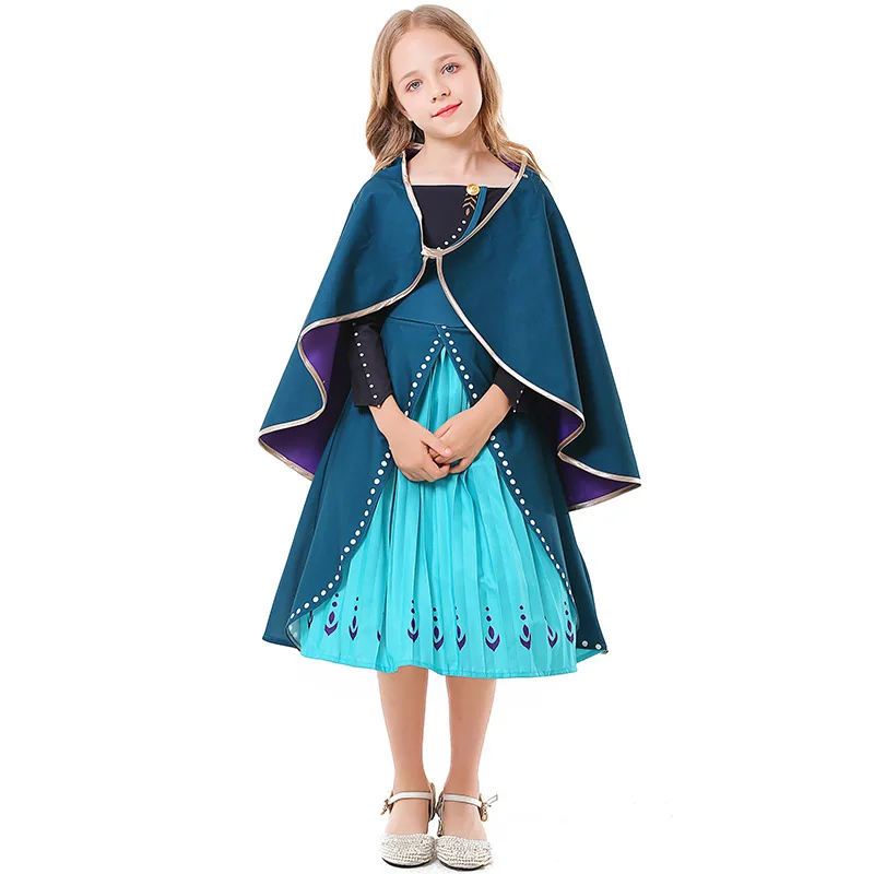 

Movie Character Princess Anna Cosplay Dresses with Cloak for Kid Girls Dress Up Costume Child Fancy Clothing for Halloween Party