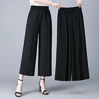 summer wide leg pants for women casual elastic high waist baggy pants 2022 new korean fashion office lady cropped trousers femme