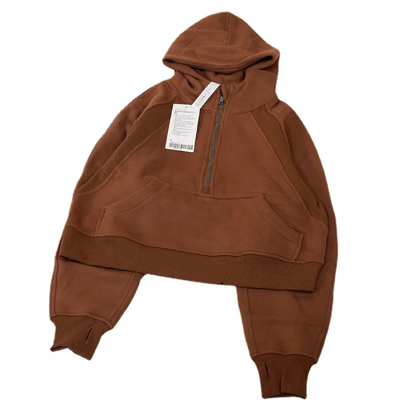 Luluwomen Sports Fall/Winter Half Zipper Plush Sweater Loose Plush Thickened Fitness Jogging Yoga Jacket Custom Logo