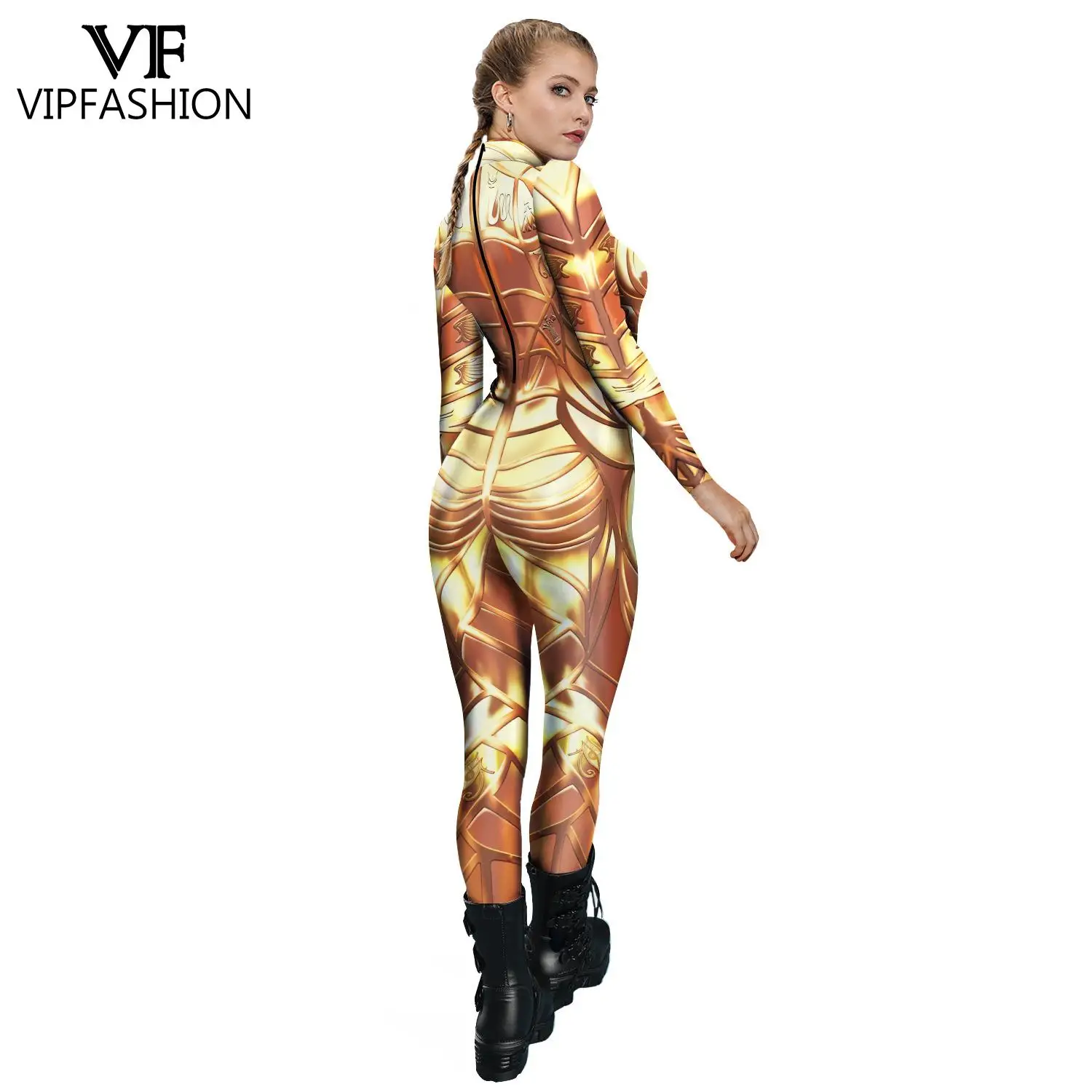 Комбинезон женский в стиле панк из 12% спандекса на молнии сзади