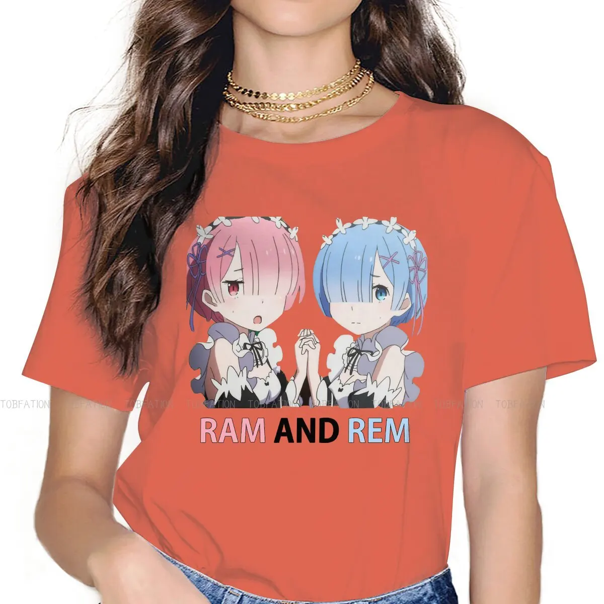 

Ram and Rem Anime Classic Women Tshirts ReZero Starting Life in Another World Vintage Female Clothing Large Cotton Graphic