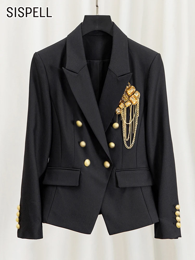 

SISPELL Patchwork Diamonds Blazers For Women Notched Long Sleeve Double Breasted Casual Blazer Female Autumn Clothes Fashion New