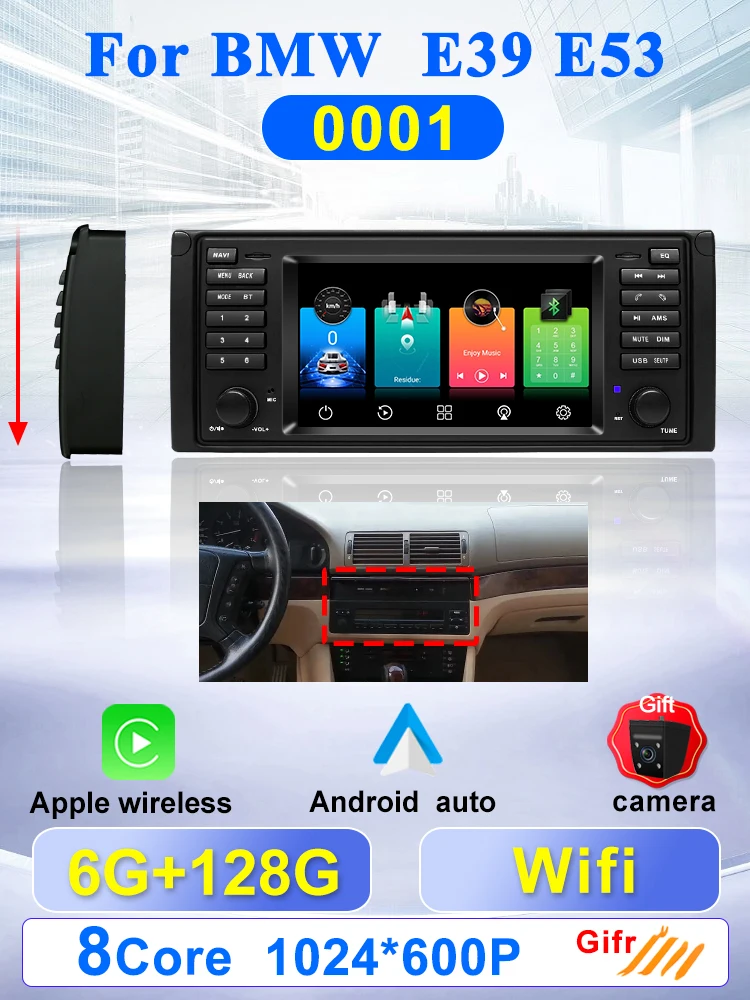 Для BMW X5 E53 E39 1996-2004 Автомобильный радиоприемник Мультимедийный плеер 7 дюймов Android 13 Carplay GPS-навигация RDS FM Стерео Аудио WIFI