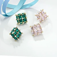 new exquisite green square zircon stud earrings for women fashion jewelry simple elegant temperament earring best gifts 2020