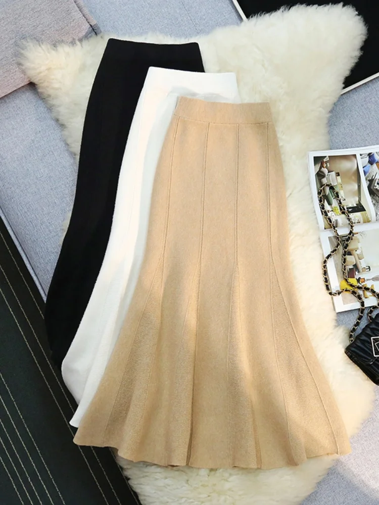 Женская трикотажная юбка SMTHMA Элегантная универсальная Юбка-миди с высокой