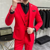 3 pieces complete set blazervestpant red men suits with pants slim fit mens tuxedo wedding dress party costume male clothing