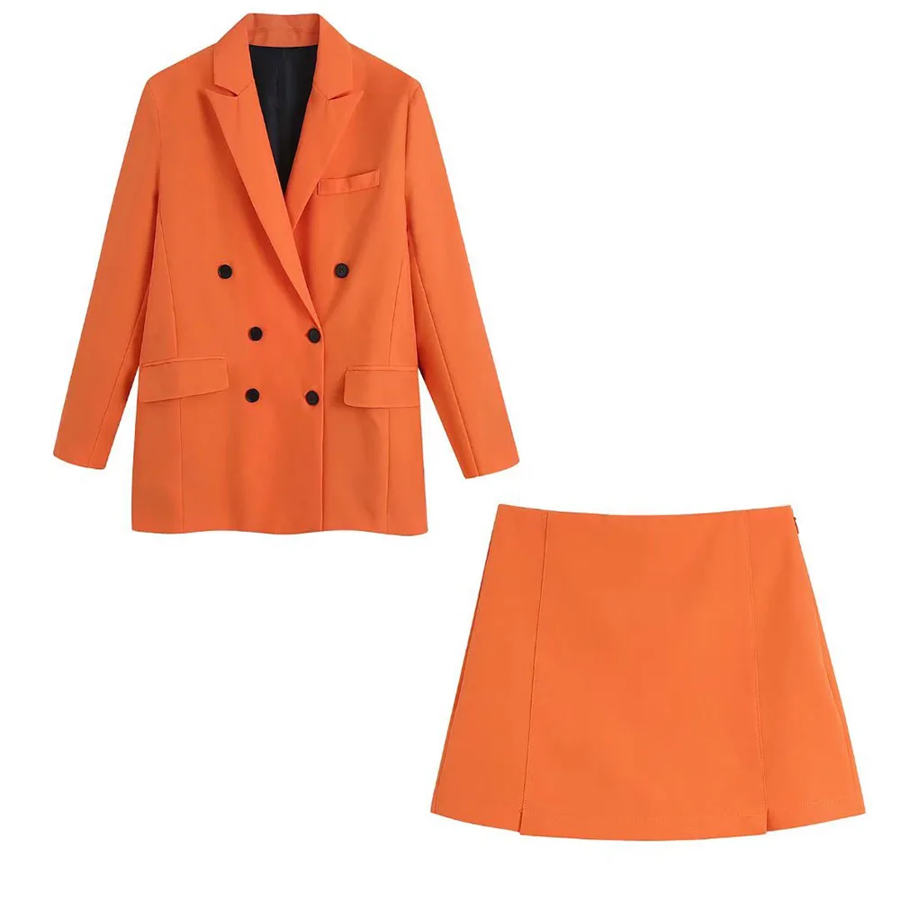 Весна 2022 женский модный двубортный Блейзер URMASZA с накладными карманами Оранжевая
