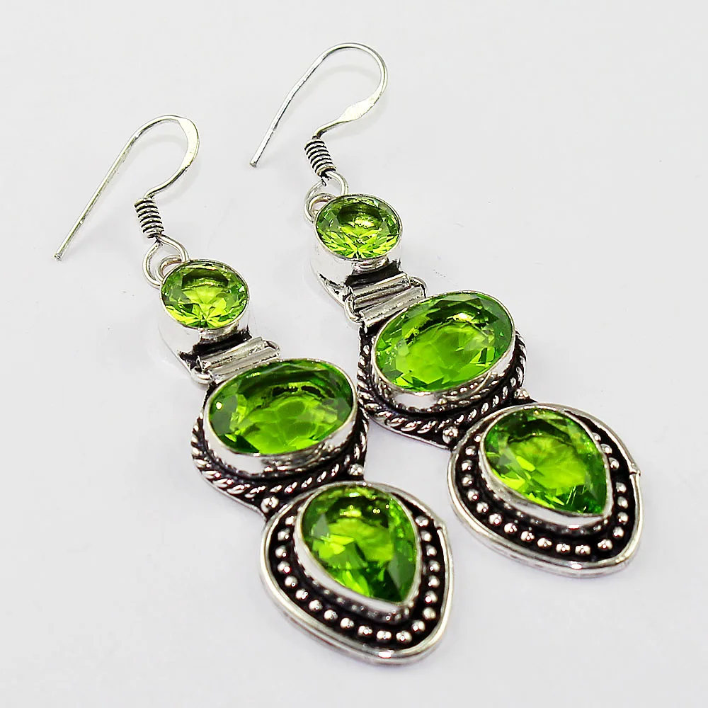 

Серебристые серьги Peridots сверху меди, 70 мм, E1319