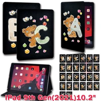 tablet case for apple ipad 10 2 inch 9th generation 2021 bear initial name 26 letters printed series flip stand coverstylus