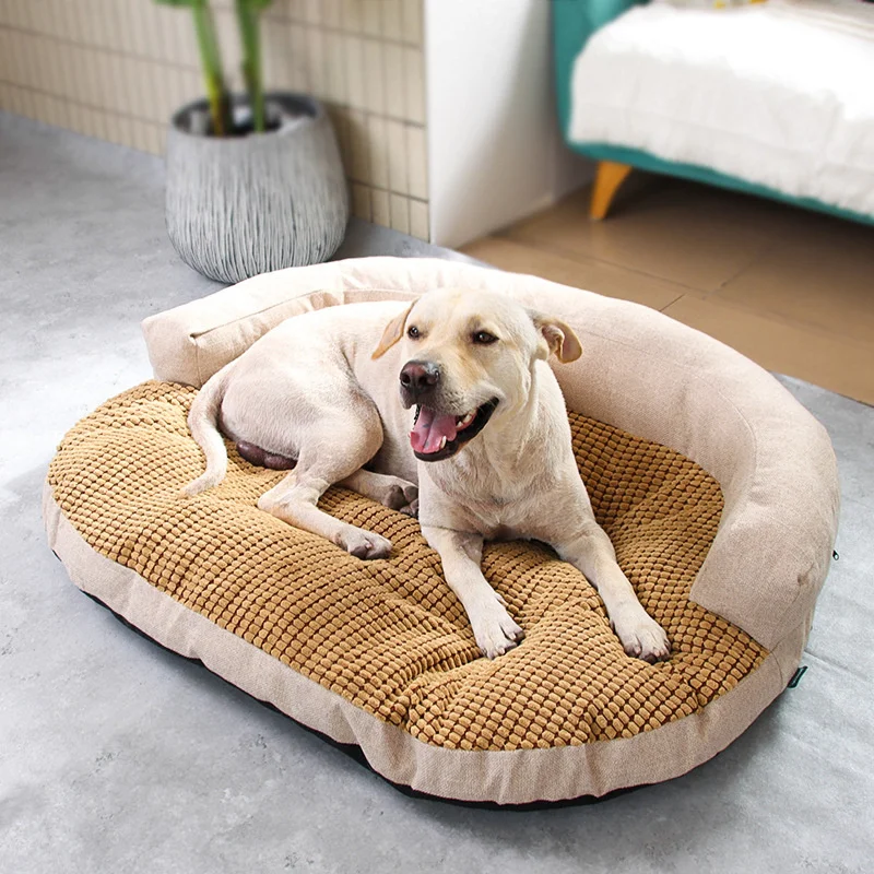 

Calming Dog Beds Orthopedic Thicken Removable Plush Dog Sofa Cats Nest Puppy Kennel Deep Sleeping Pet Bed With Neck Bolster