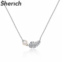 Sherich Feather High Carbon Diamond S925 Sterling Silver Pearl Unique Fashion Pendant Necklace Women Banquet Top Quality Jewelry