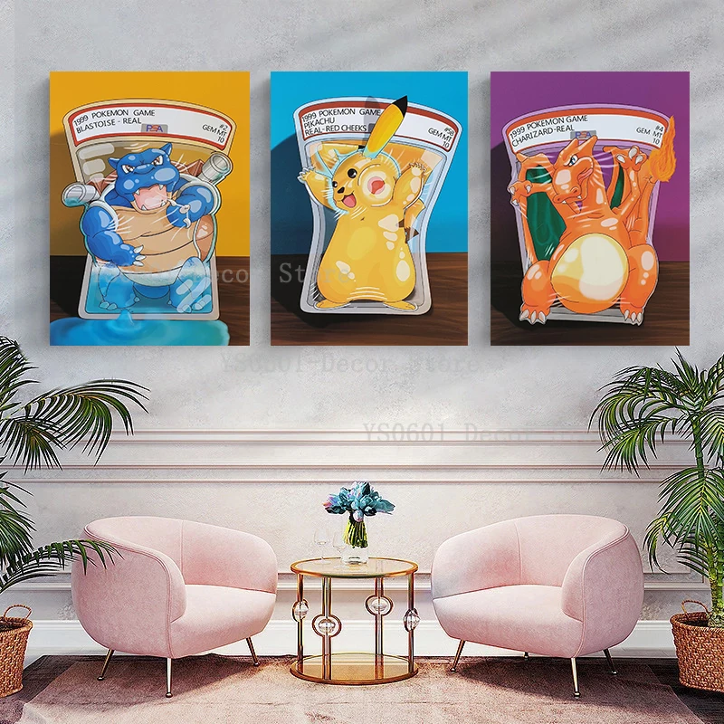 

Pokemon Pikachu Blastoise Charizard Snorlax Poster Japanese Anime Canvas Art Painting Wall Prints Kids Room Decor Home DECOR