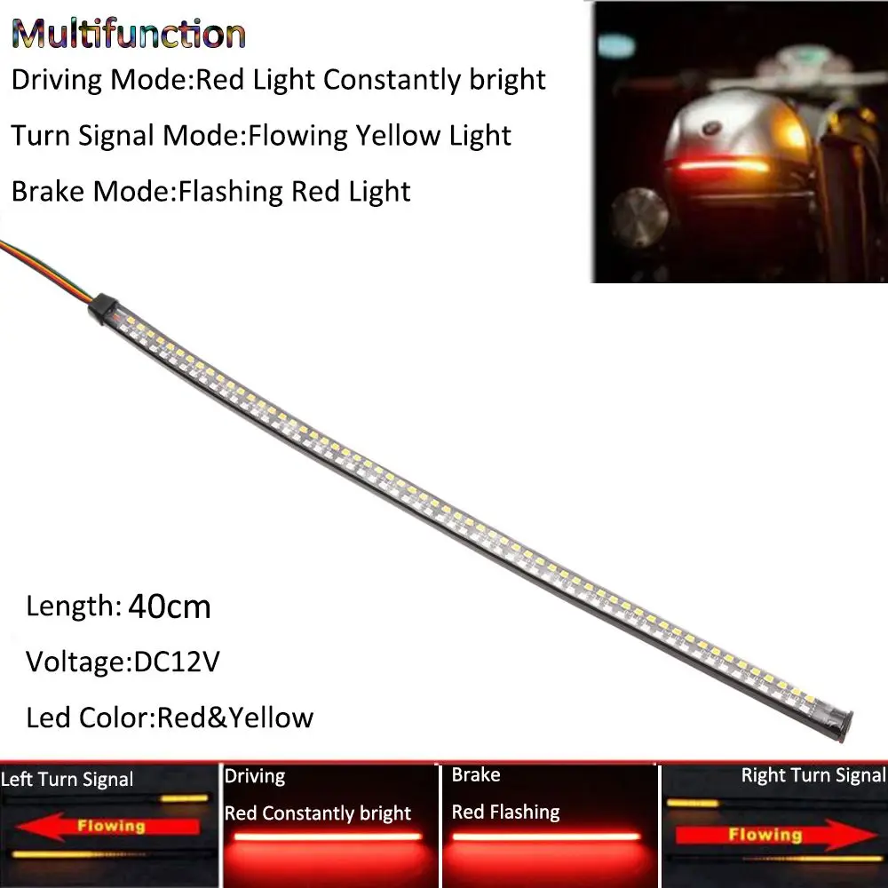 

License Plate 40cm Led Strip 2835 DRL Lamp Brake Stop Flashing Flowing Turn Signal Motorcycle Tail Light