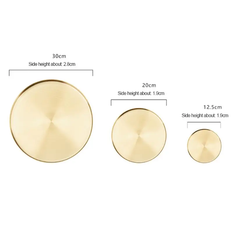 Home Decor Golden Storage Tray Round Jewelry Desktop Display Plate Retro Kitchen Dinner Scissors Organizer |