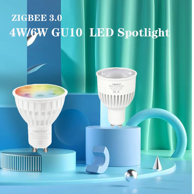Miboxer 4W 6W GU10 LED Spotlight Dimmable RGB+CCT Light Bulb Zigbee 3.0 Remote/APP/Voice Control Smart Lamp AC 110-220V