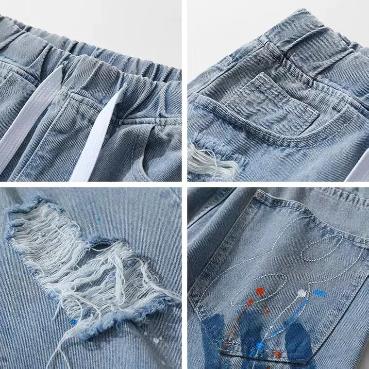 High Street Ripped Jeans for Men Straight Leg Loose Jeans Y2k Fashion Street Jeans Fashion Street Ins Hot Sale JEANS