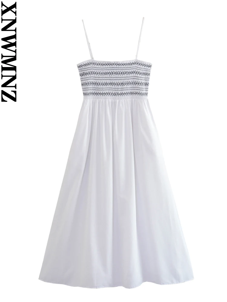 

XNWMNZ женское модное 2023 контрастное платье из поплина для женщин для отпуска Стиль прямой шеи регулируемые тонкие бретельки женские миди платья